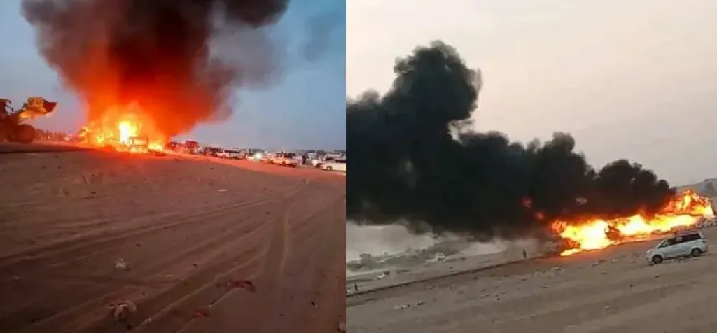 فاجعة تهز اليمن.. وفاة 14 مواطنًا بانفجار أسطوانة غاز داخل باص وتصادم مروع بطريق مأرب - العبر (فيديو)